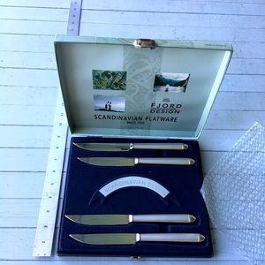 FJORD DESIGN - NORA STEEL FLATWARE. Nora Steak Knives New in box. Made in Norway